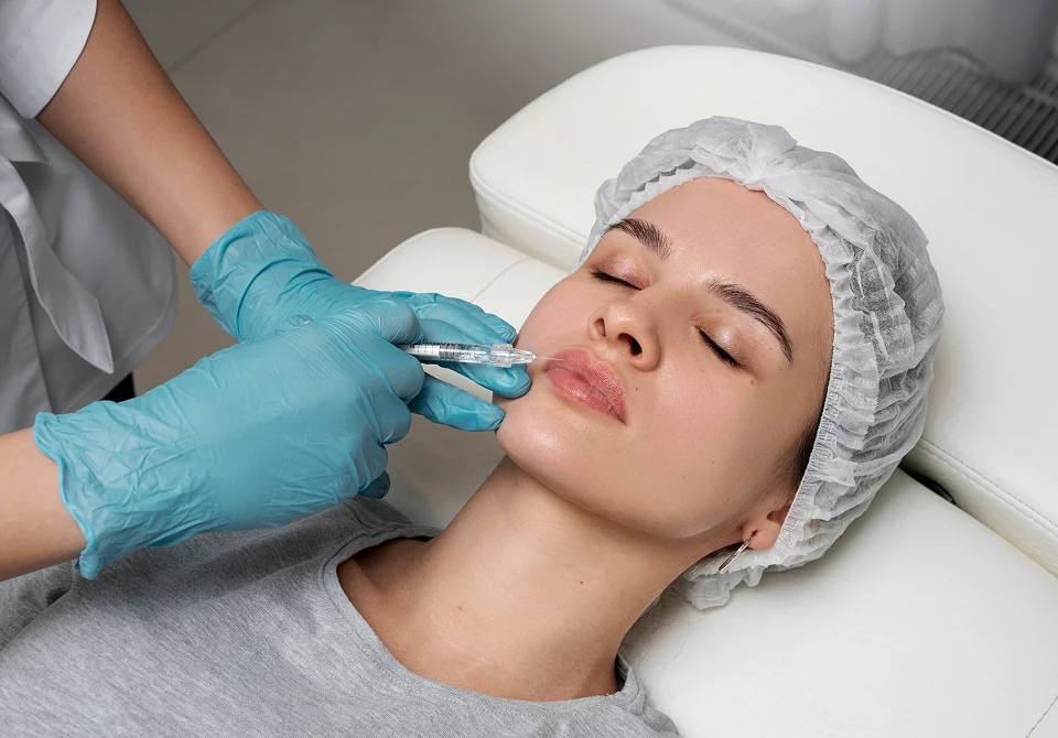 Patient receiving face and body filler treatment in a medical aesthetics clinic